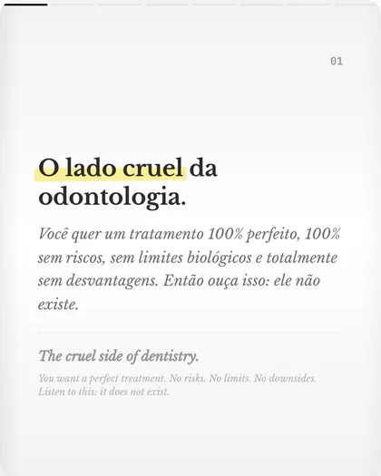 Post de 20 mar 2026: A odontologia real não é feita de mágica. É feita de ciência, técnica e limites.